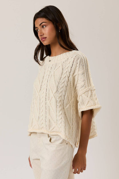 AMELIE ROUND NECK SHORT SLEEVE KNIT SWEATER TOP