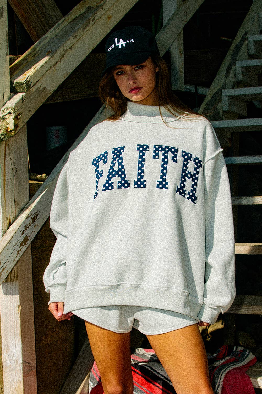 FAITH Embroidered Polka-Dot Mock Neck Sweatshirt PRE ORDER APRIL ADDED FOR SMALL