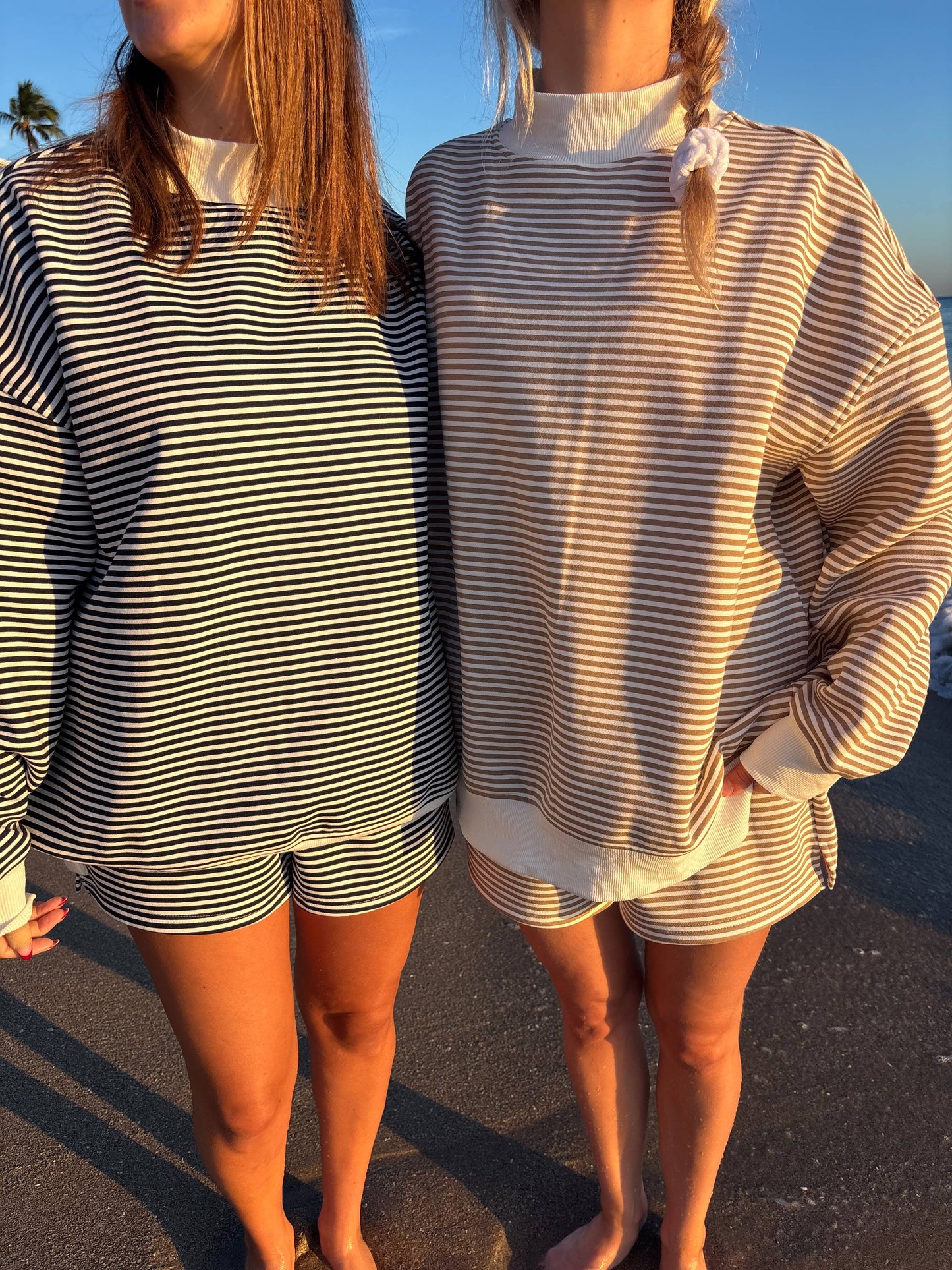 Brown mocha striped Mockneck