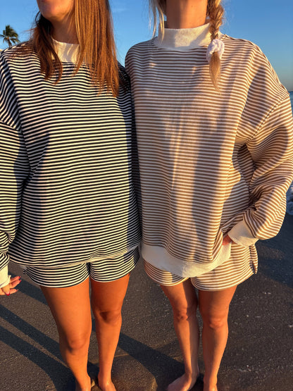 Brown mocha striped Mockneck