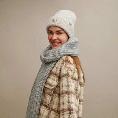 Pearl & Bow Ribbed Hat PINK