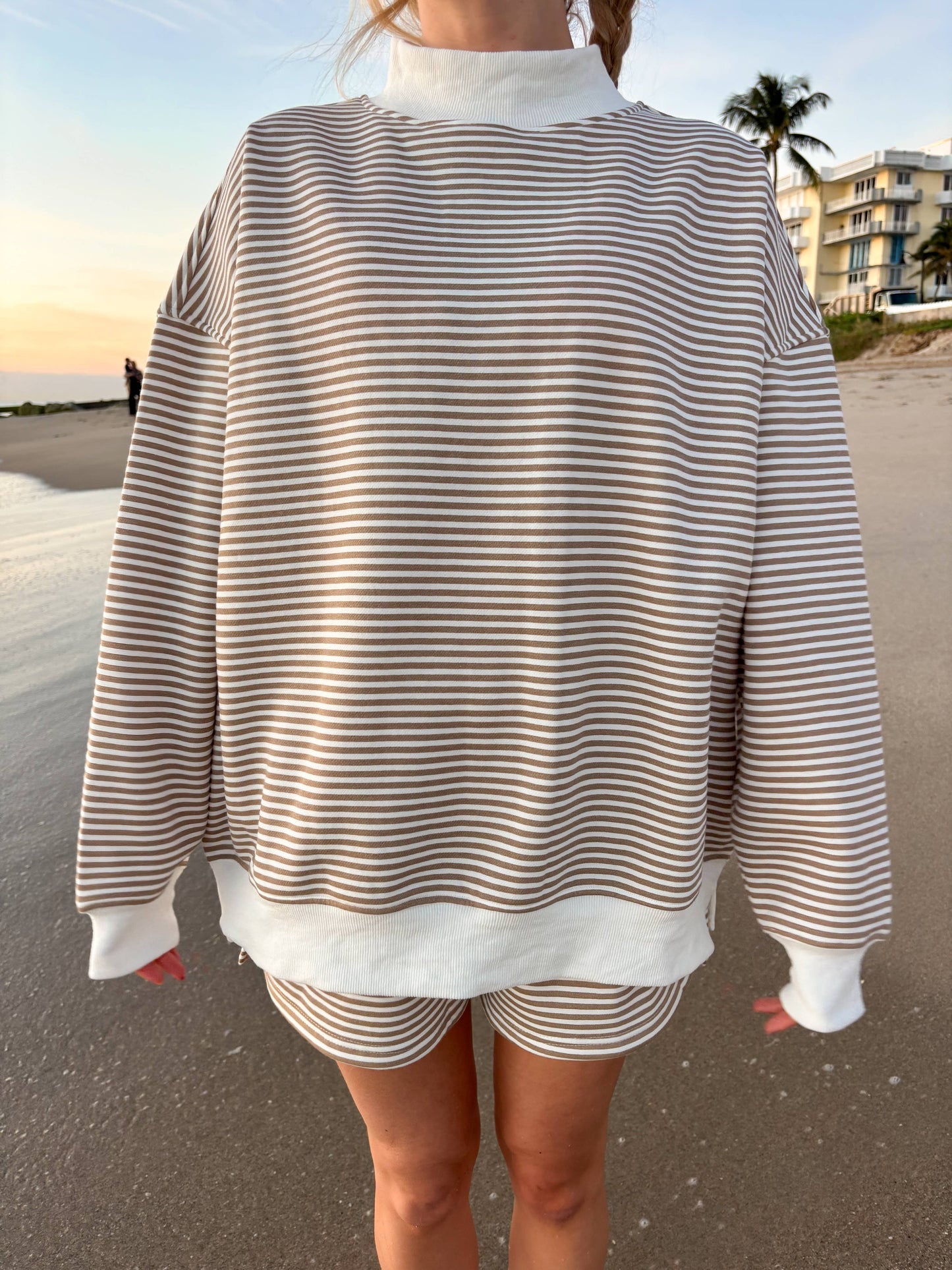 Brown mocha striped Mockneck