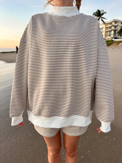 Brown mocha striped Mockneck