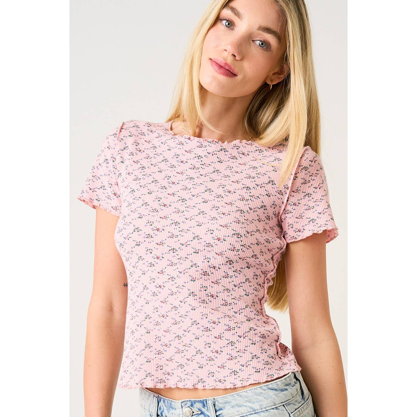 Strawberries & Cream Floral Waffle Baby Tee