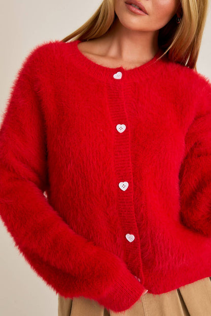 Hearts Full Red Heart Button CARDIGAN