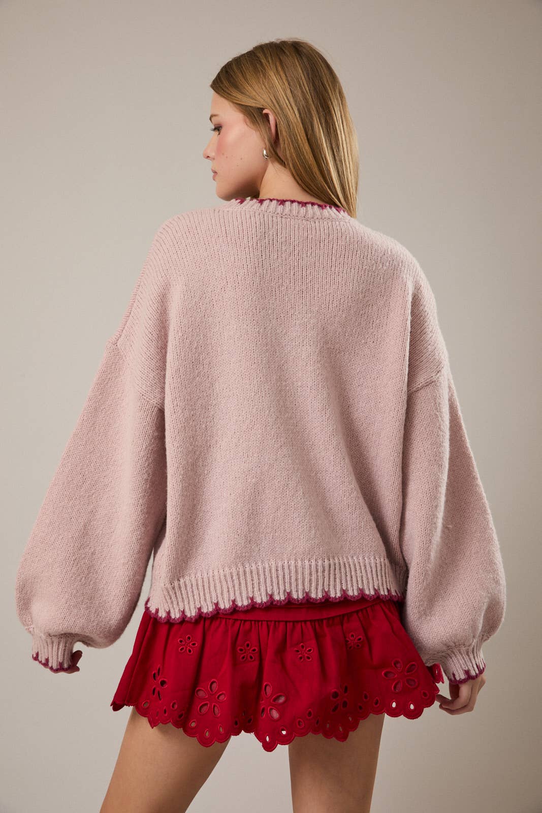 Tale As Old As Time ROSE STITCHING OVERSIZED SWEATER
