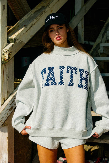 FAITH Embroidered Polka-Dot Mock Neck Sweatshirt PRE ORDER APRIL ADDED FOR SMALL