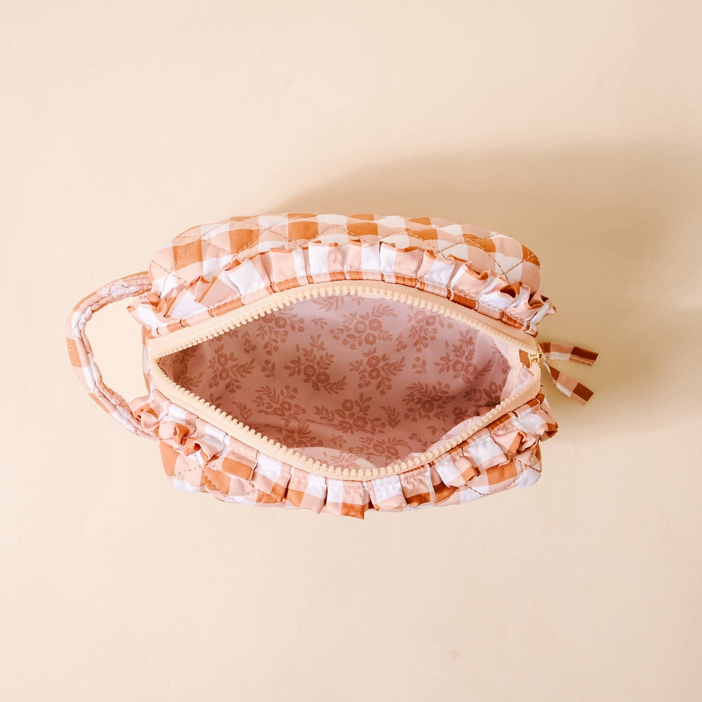 Quilted Cosmetic Pouch-Maple Gingham