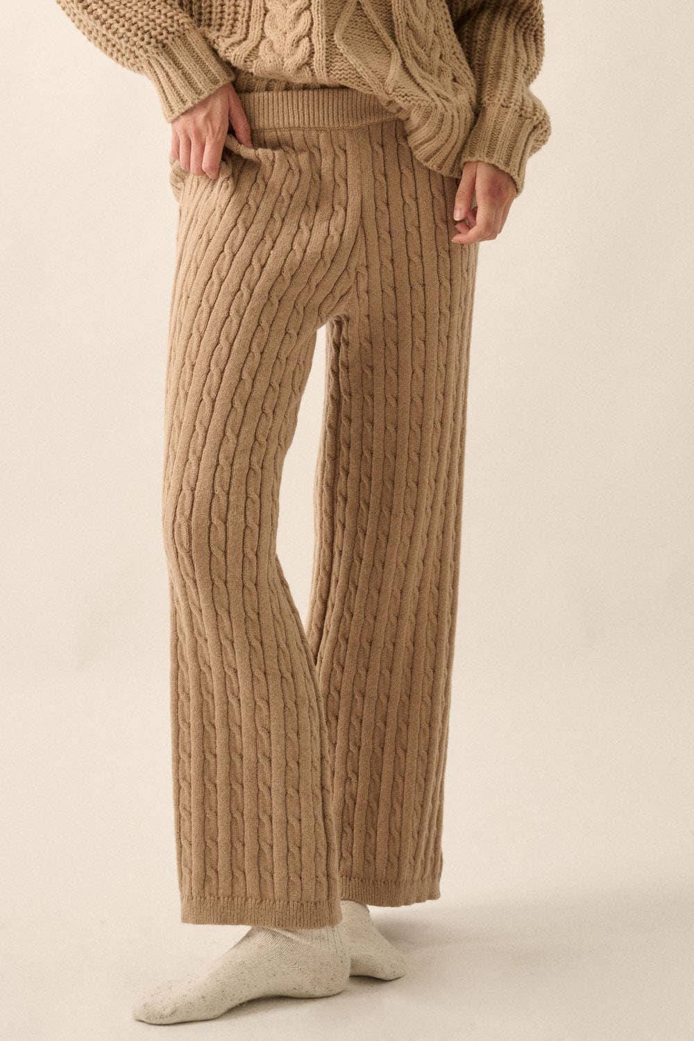 Cozy Cabin Cable Knit Wide-Leg Sweater Pants