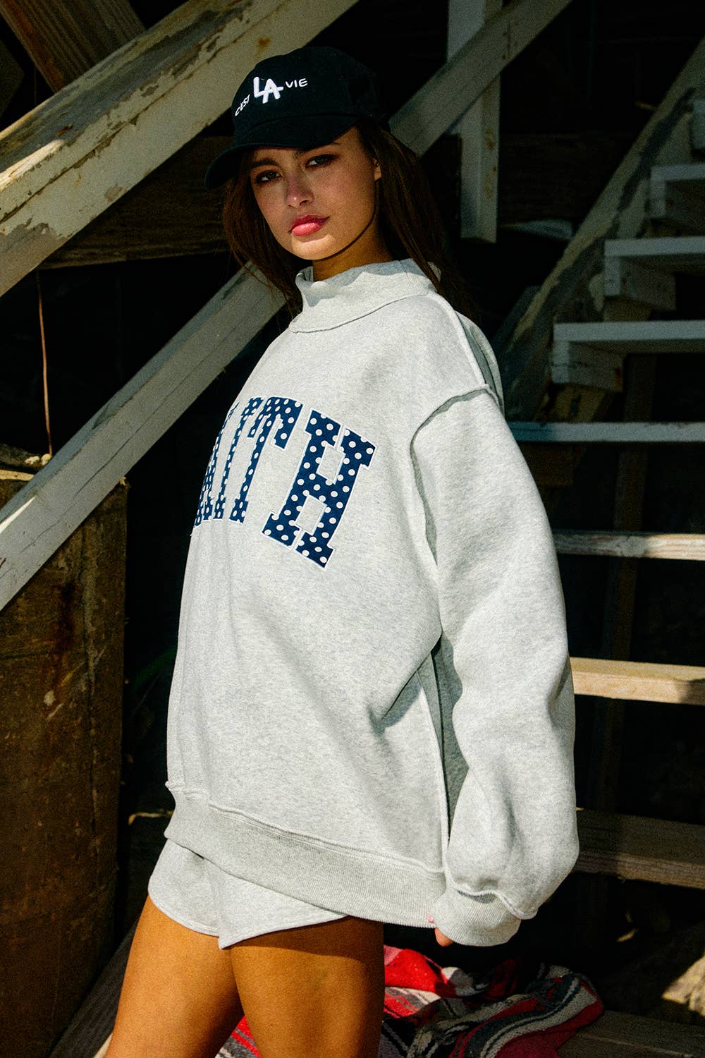 FAITH Embroidered Polka-Dot Mock Neck Sweatshirt PRE ORDER APRIL ADDED FOR SMALL