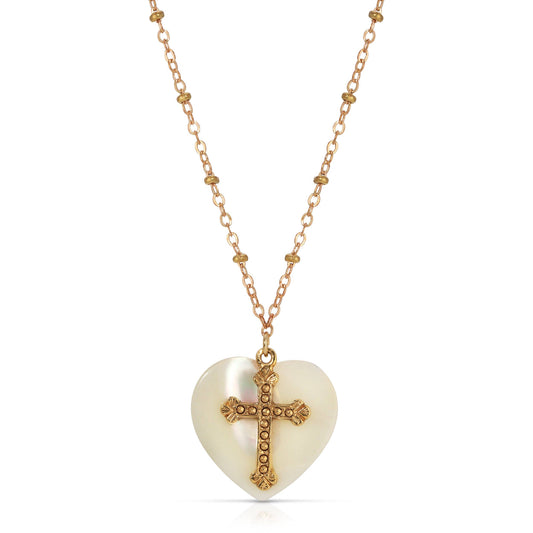 Grace & Faith Mother Of Pearl Heart & Cross Pendant