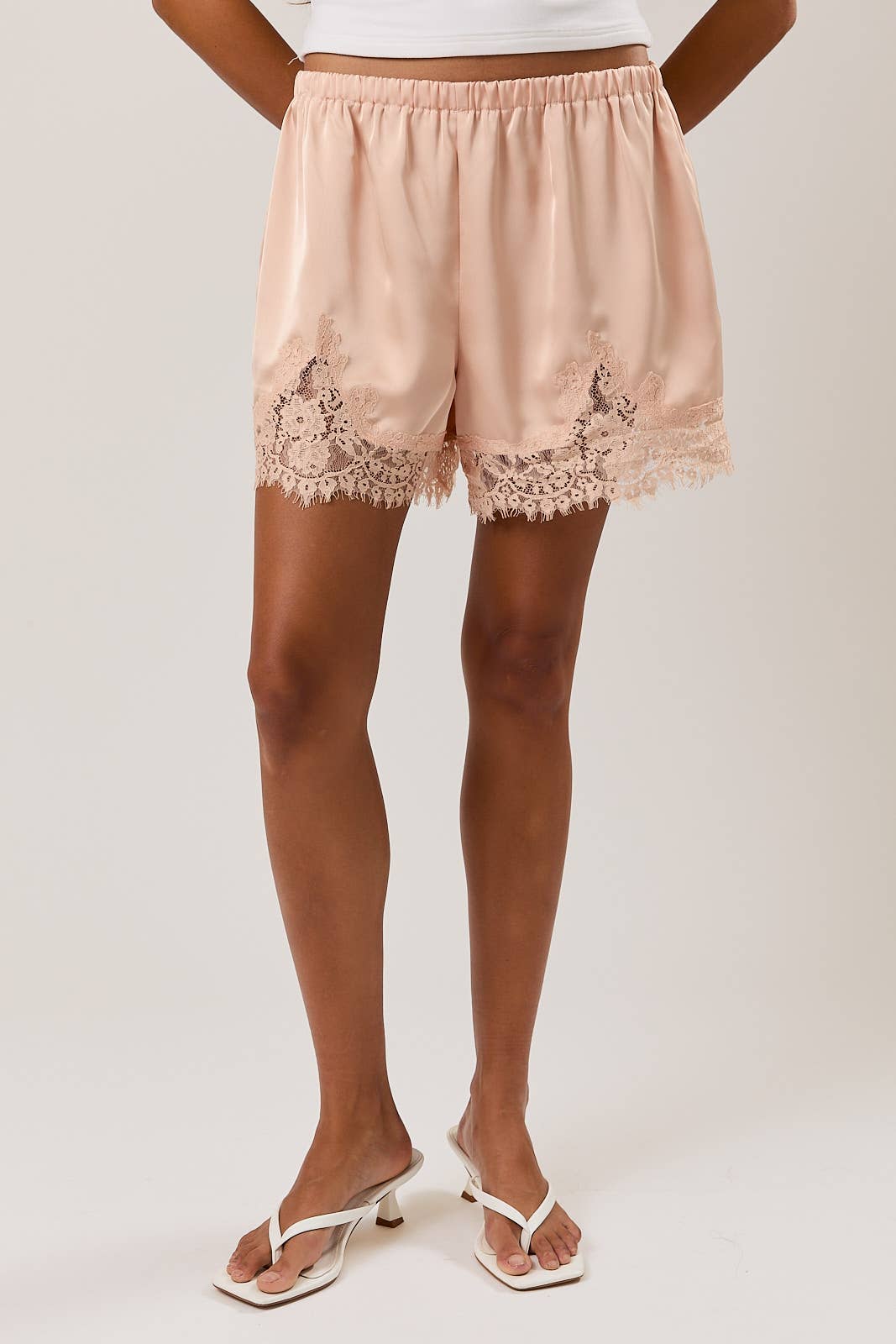Champagne Satin Lace Shorts