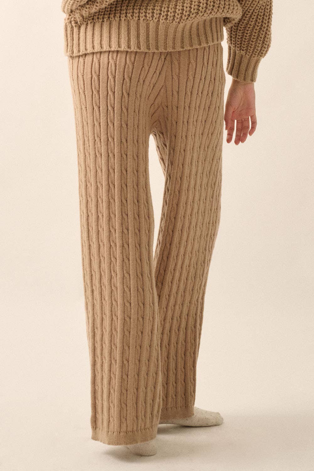Cozy Cabin Cable Knit Wide-Leg Sweater Pants
