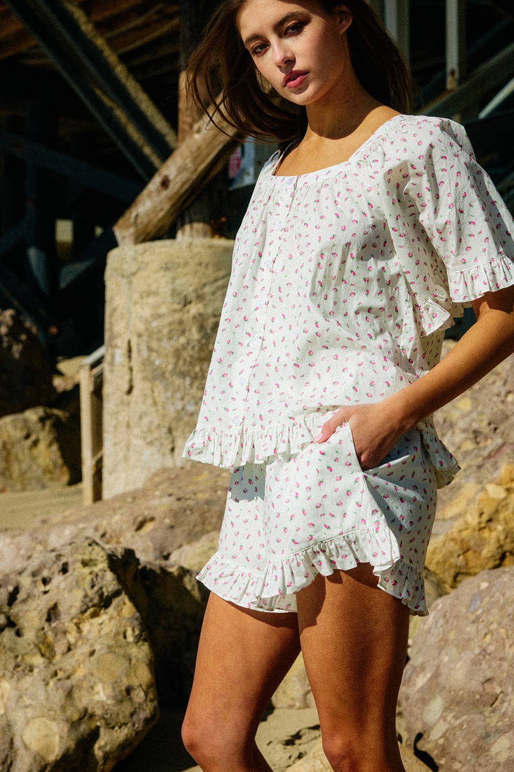 Cottage Floral Pink Short Set