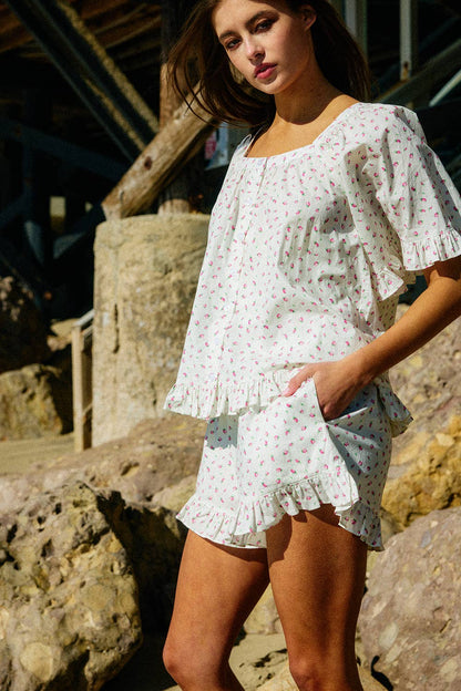 Cottage Floral Pink Short Set
