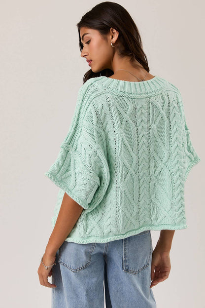 AMELIE ROUND NECK SHORT SLEEVE KNIT SWEATER TOP