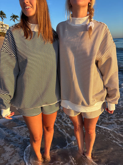 Brown mocha striped Mockneck