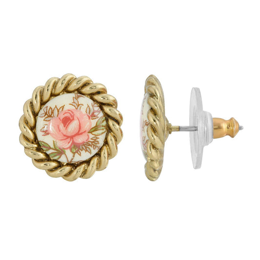 Roped In Love Pink Desert Rose Button Earrings PRESALE