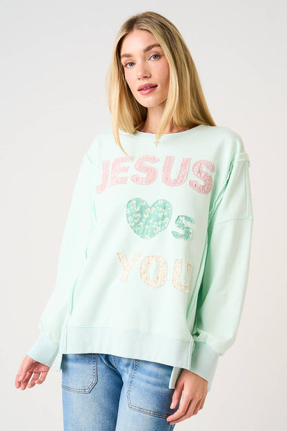 JESUS LOVES YOU PATCHWORK mint