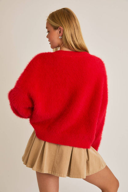 Hearts Full Red Heart Button CARDIGAN