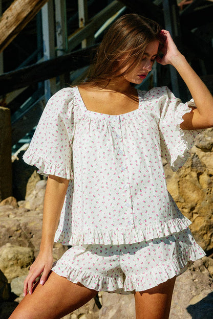 Cottage Floral Pink Short Set