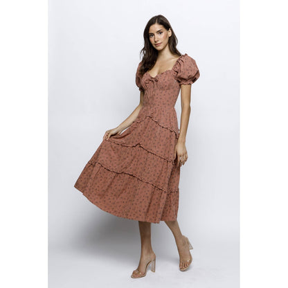 Esmeralda DITSY FLORAL PRINT RUFFLED MIDI DRESS