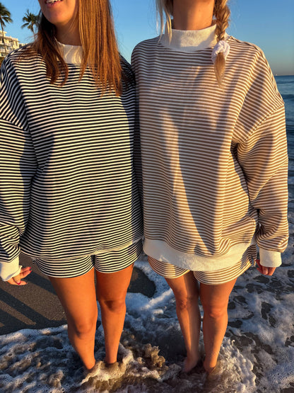 Brown mocha striped Mockneck