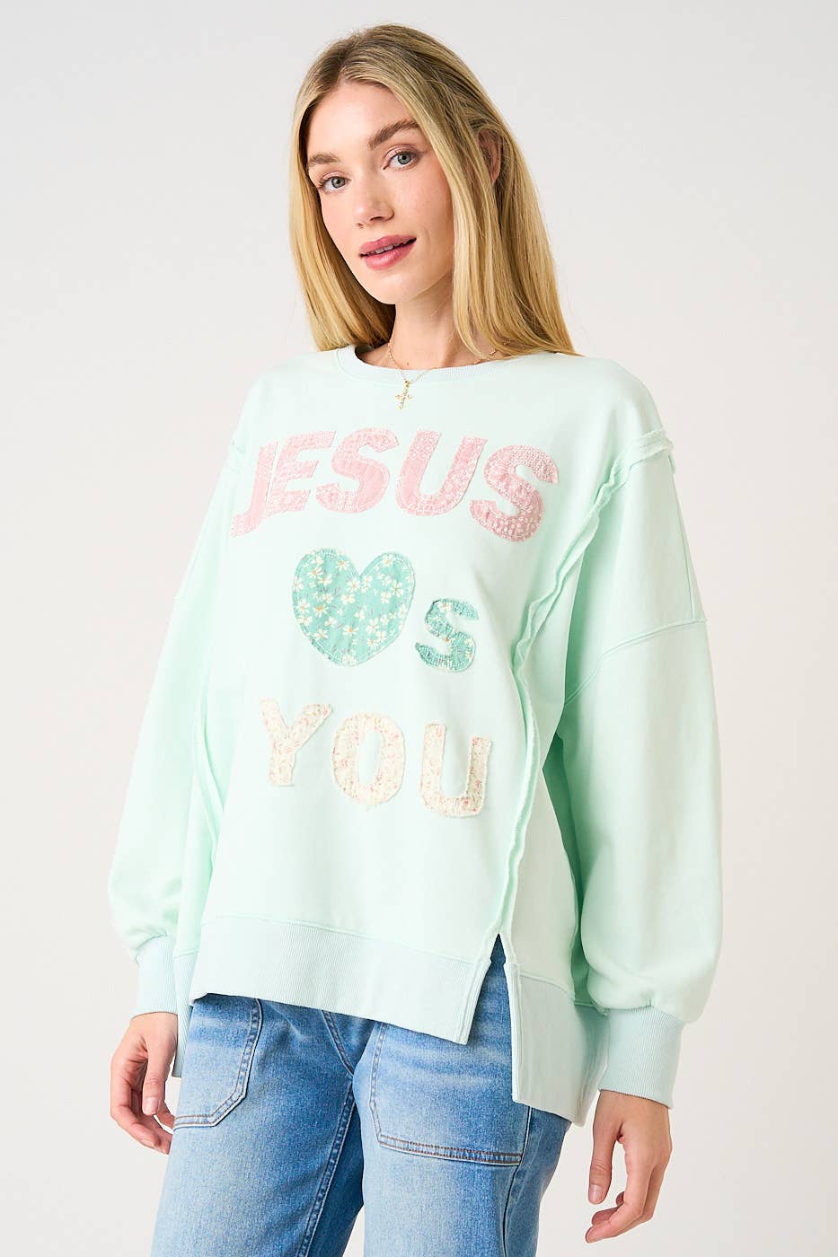 JESUS LOVES YOU PATCHWORK mint