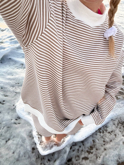 Brown mocha striped Mockneck
