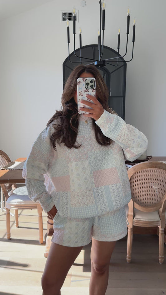 Shades Of Blue Quilted Pastel Mockneck Sweatshirt