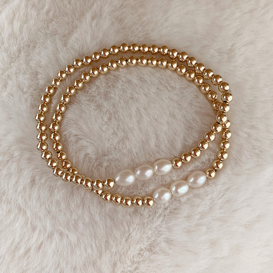 'I Do" 14k gold filled freshwater pearl 4mm beaded bracelet