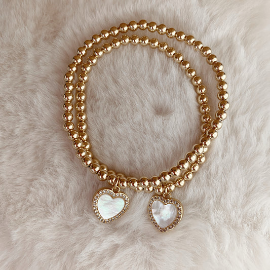 The "143" iridescent Pearl Heart 14k gold filled beaded bracelet